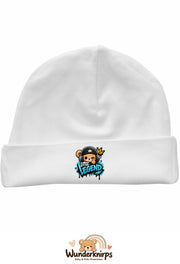 Umschlagmütze Rox-01 in Weiß mit Motiv Bär Little Legend