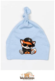 Knotenmütze Babybugz BZ15 in Staubblau mit Motiv Fuchs im Streetwear-Look