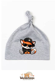 Knotenmütze Babybugz BZ15 in Grau meliert mit Motiv Fuchs im Streetwear-Look