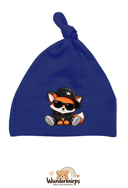 Knotenmütze Babybugz BZ15 in Marineblau mit Motiv Fuchs im Streetwear-Look