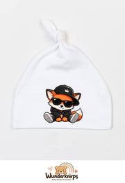 Knotenmütze Babybugz BZ15 in Weiß mit Motiv Fuchs im Streetwear-Look