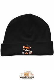 Umschlagmütze Rox-01 in Schwarz mit Motiv Fuchs im Streetwear-Look