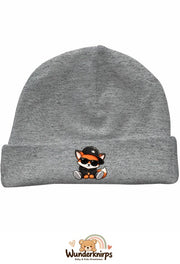 Umschlagmütze Rox-01 in Grau meliert mit Motiv Fuchs im Streetwear-Look