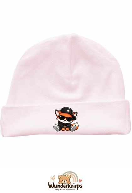 Umschlagmütze Rox-01 in Pastellrosa mit Motiv Fuchs im Streetwear-Look