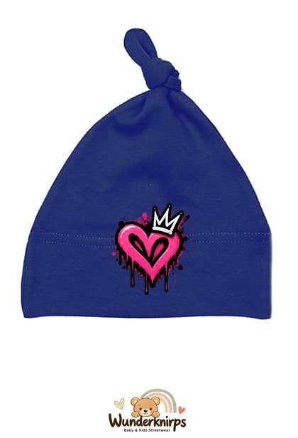 Knotenmütze Babybugz BZ15 in Marineblau mit Motiv Graffiti-Herz mit Krone