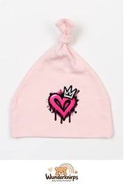 Knotenmütze Babybugz BZ15 in Pastellrosa mit Motiv Graffiti-Herz mit Krone