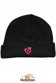 Umschlagmütze Rox-01 in Schwarz mit Motiv Graffiti-Herz mit Krone