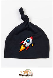 Knotenmütze Babybugz BZ15 in Schwarz mit Motiv Rakete mit Sternen