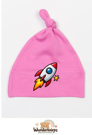 Knotenmütze Babybugz BZ15 in Bubblegum-Pink mit Motiv Rakete mit Sternen