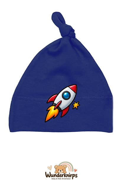 Knotenmütze Babybugz BZ15 in Marineblau mit Motiv Rakete mit Sternen