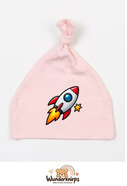 Knotenmütze Babybugz BZ15 in Pastellrosa mit Motiv Rakete mit Sternen