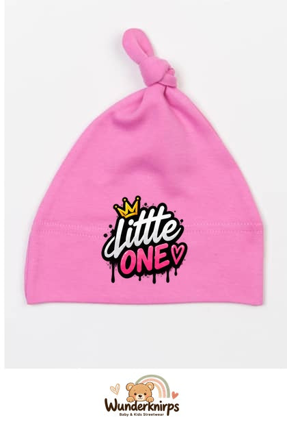Knotenmütze Babybugz BZ15 in Bubblegum-Pink mit Motiv Little One