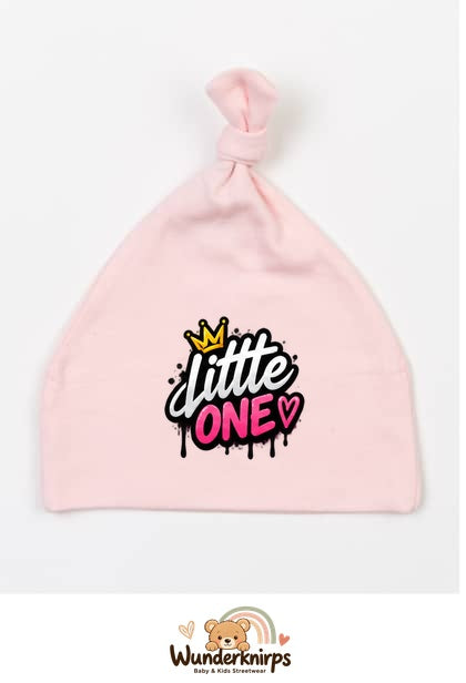 Knotenmütze Babybugz BZ15 in Pastellrosa mit Motiv Little One