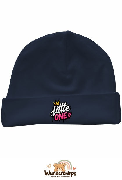 Umschlagmütze Rox-01 in Marineblau mit Motiv Little One