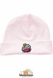 Umschlagmütze Rox-01 in Pastellrosa mit Motiv Little One