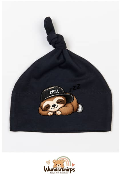 Knotenmütze Babybugz BZ15 in Schwarz mit Motiv Faultier Chill