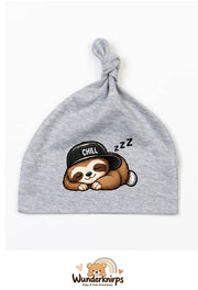 Knotenmütze Babybugz BZ15 in Grau meliert mit Motiv Faultier Chill