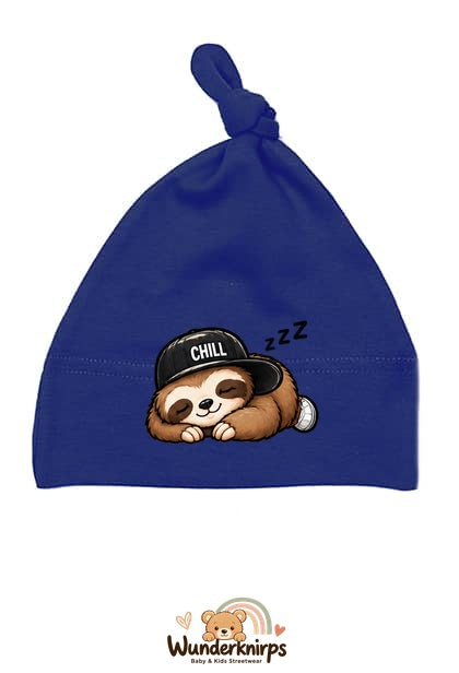 Knotenmütze Babybugz BZ15 in Marineblau mit Motiv Faultier Chill
