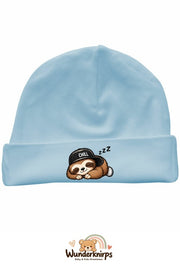 Umschlagmütze Rox-01 in Pastellblau mit Motiv Faultier Chill