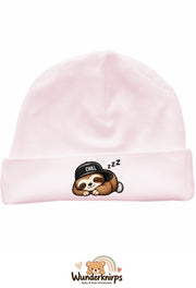 Umschlagmütze Rox-01 in Pastellrosa mit Motiv Faultier Chill