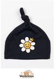 Knotenmütze Babybugz BZ15 in Schwarz mit Motiv Blume mit Krone