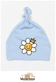 Knotenmütze Babybugz BZ15 in Staubblau mit Motiv Blume mit Krone