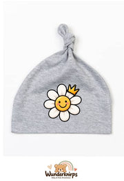 Knotenmütze Babybugz BZ15 in Grau meliert mit Motiv Blume mit Krone