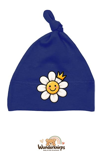 Knotenmütze Babybugz BZ15 in Marineblau mit Motiv Blume mit Krone