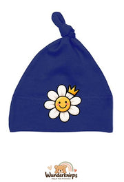 Knotenmütze Babybugz BZ15 in Marineblau mit Motiv Blume mit Krone