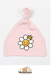 Knotenmütze Babybugz BZ15 in Pastellrosa mit Motiv Blume mit Krone