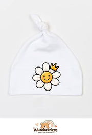Knotenmütze Babybugz BZ15 in Weiß mit Motiv Blume mit Krone