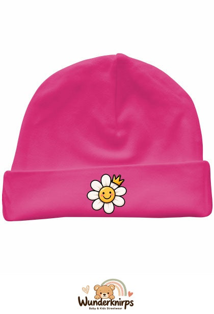 Umschlagmütze Rox-01 in Pink mit Motiv Blume mit Krone