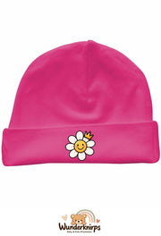 Umschlagmütze Rox-01 in Pink mit Motiv Blume mit Krone