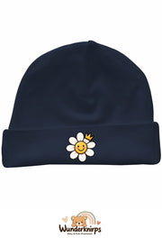 Umschlagmütze Rox-01 in Marineblau mit Motiv Blume mit Krone