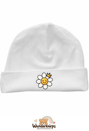 Umschlagmütze Rox-01 in Weiß mit Motiv Blume mit Krone