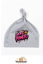 Knotenmütze Babybugz BZ15 in Grau meliert mit Motiv Girl Power