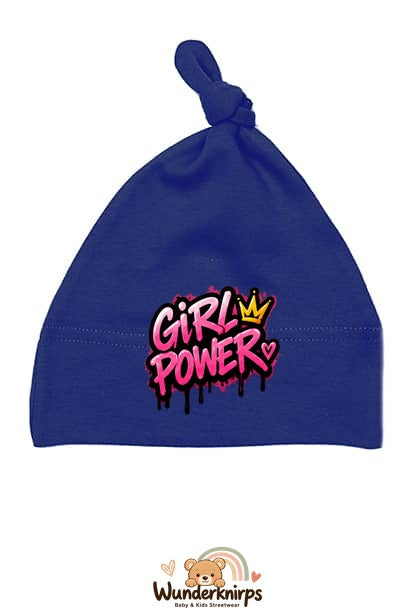 Knotenmütze Babybugz BZ15 in Marineblau mit Motiv Girl Power
