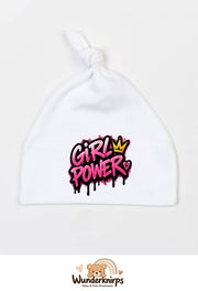 Knotenmütze Babybugz BZ15 in Weiß mit Motiv Girl Power