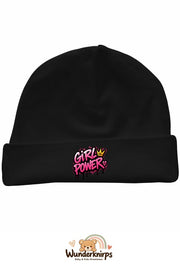 Umschlagmütze Rox-01 in Schwarz mit Motiv Girl Power