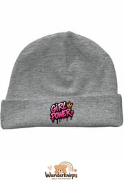 Umschlagmütze Rox-01 in Grau meliert mit Motiv Girl Power
