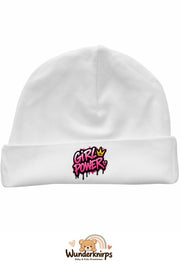 Umschlagmütze Rox-01 in Weiß mit Motiv Girl Power