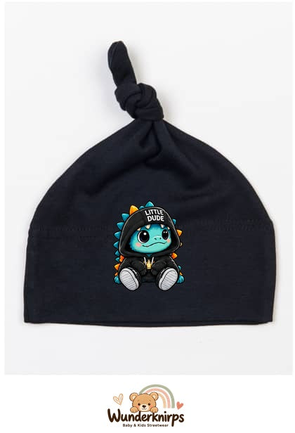 Knotenmütze Babybugz BZ15 in Schwarz mit Motiv Dino Little Dude