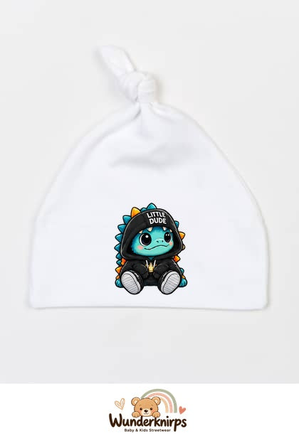 Knotenmütze Babybugz BZ15 in Weiß mit Motiv Dino Little Dude