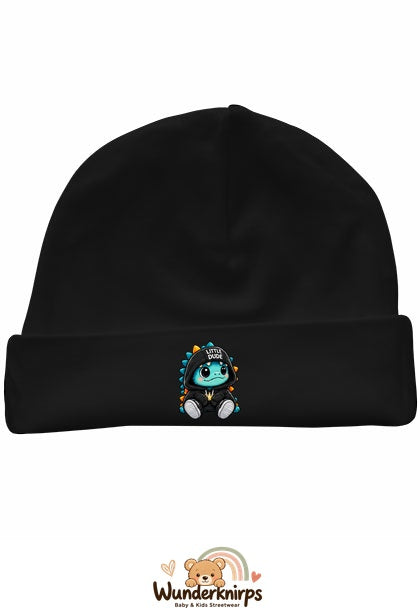 Umschlagmütze Rox-01 in Schwarz mit Motiv Dino Little Dude