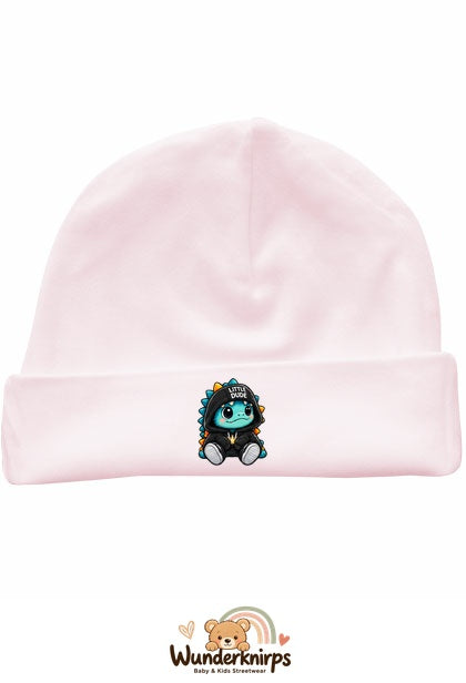 Umschlagmütze Rox-01 in Pastellrosa mit Motiv Dino Little Dude