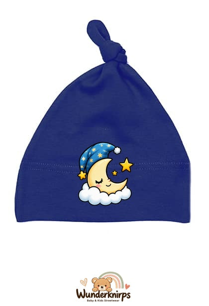 Knotenmütze Babybugz BZ15 in Marineblau mit Motiv Mond mit Schlafmütze