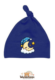 Knotenmütze Babybugz BZ15 in Marineblau mit Motiv Mond mit Schlafmütze