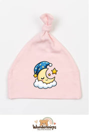 Knotenmütze Babybugz BZ15 in Pastellrosa mit Motiv Mond mit Schlafmütze