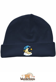 Umschlagmütze Rox-01 in Marineblau mit Motiv Mond mit Schlafmütze