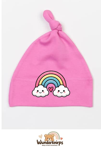 Knotenmütze Babybugz BZ15 in Bubblegum-Pink mit Motiv Regenbogen mit Herz